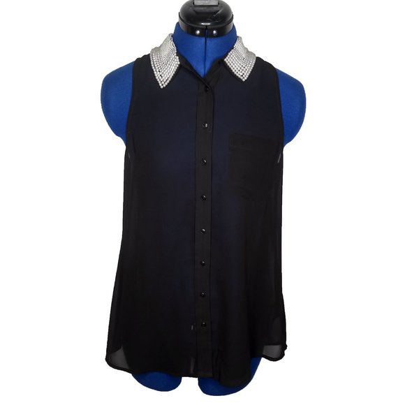 GUESS Pearl Collar Simona Sheer Top Size XS - Picture 2 of 9
